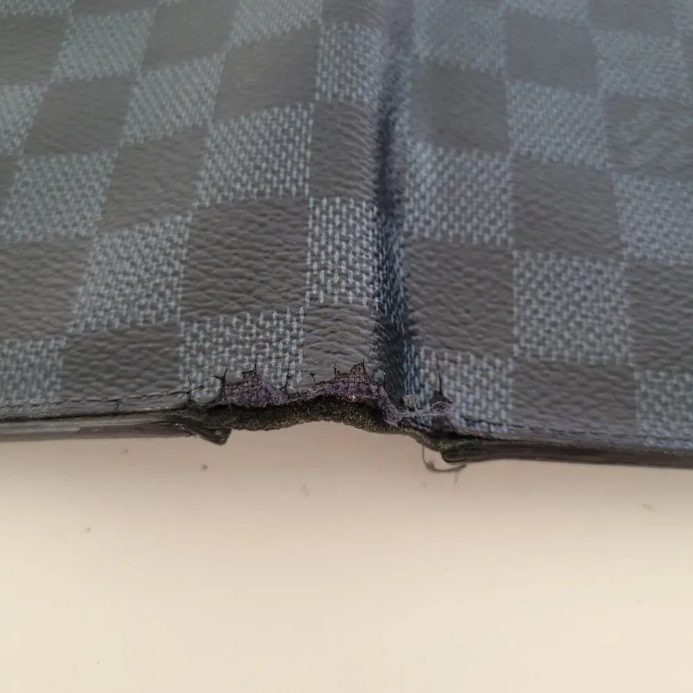 Vintage Louis Vuitton Damier Brazza Wallet Colalt Blue Black Bi-Fold Large Check